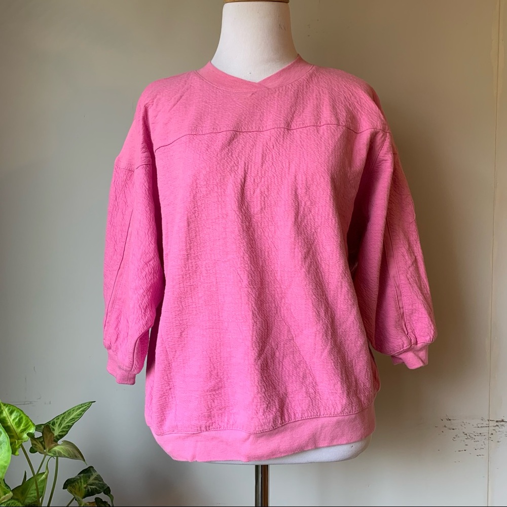 Vintage S/M Bubblegum Pink 3/4Sleeve Textured Sweatshirt 80’s?